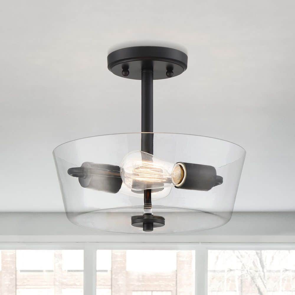 Westin 12 in. 2-Light Matte Black Industrial Entryway Semi-Flush Mount with Clear Glass Shade price history on PriceWatchPro