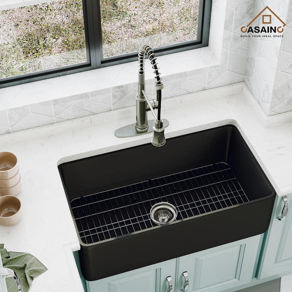 Matte Black Fireclay 30" Single Bowl Farmhouse Kitchen Sink