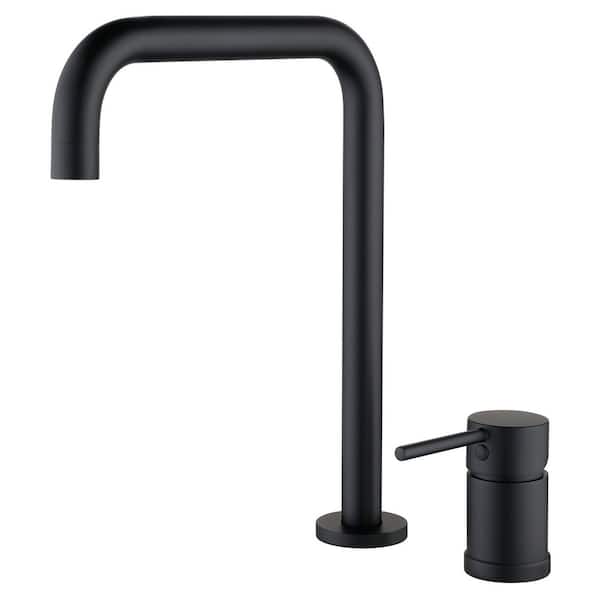 4 in. Centerset Single Handle High Arc Bathroom Sink Faucet 2 Holes Modern Brass Vanity Basin Taps in Matte Black