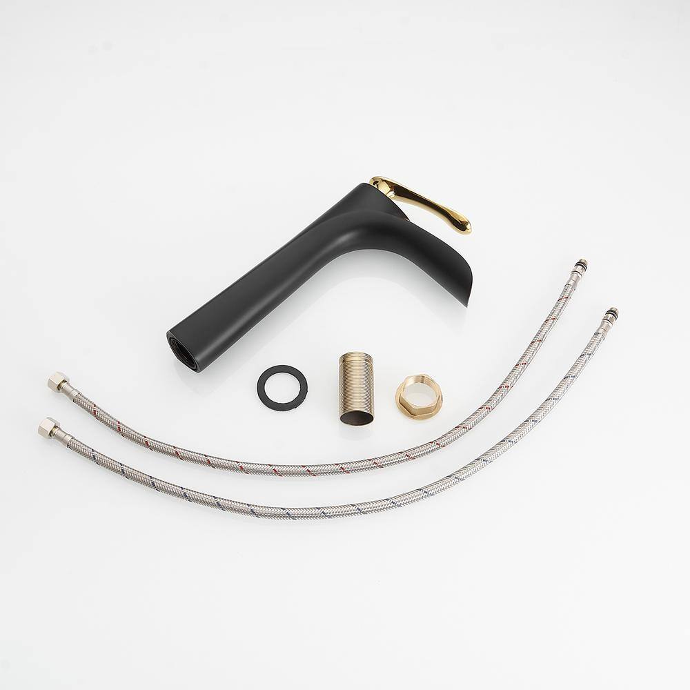 Matte Black and Gold Single Handle Vessel Sink Faucet