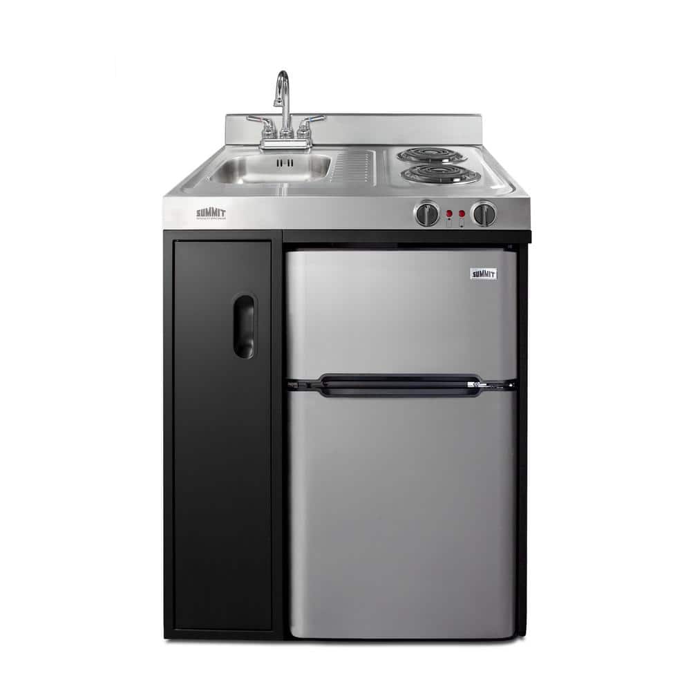Summit Appliance 30 in. Compact Kitchen in Black, Black / Stainless Steel