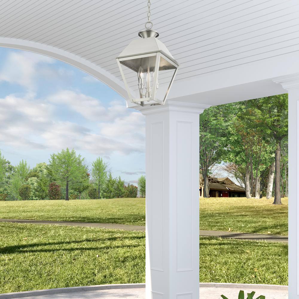 Elegant Brushed Nickel 3-Light Outdoor Pendant with Clear Glass