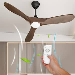 60 in. Integrated LED Indoor Brown Wood Ceiling Fan with Light Kit, 3 Wood Blades Black Housing Color 6-Speed Adjustable