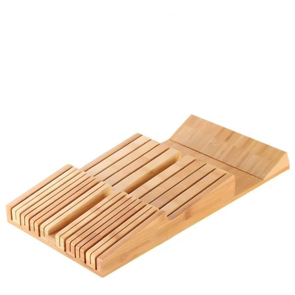16-Knife Bamboo In-Drawer Knife Block Set, Kitchen Detachable Washable Cutlery Slot Organizer Storage Holder for Cutter