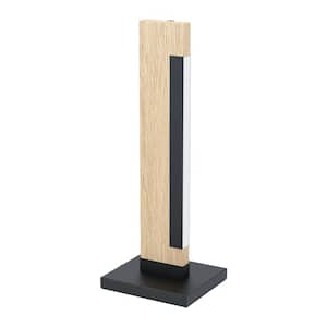 Camacho 15.94 in. Black and Wood Table Lamp with White Plastic Cover