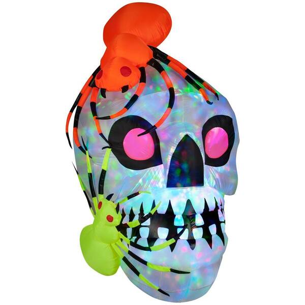 Gemmy 45.28 in. W x 48.03 in. D x 72.05 in. H Inflatable Light Show Skull with Spiders - Kaleidoscope