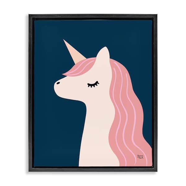 Stupell Industries Relaxed Unicorn on Blue by Jessica Beck Black Floater Frame Fantasy Graphic Art Print 21 in. x 17 in.