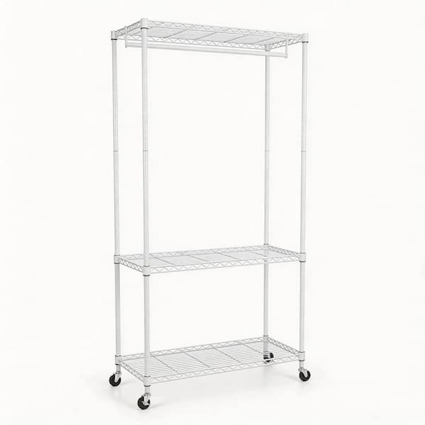 Nadia White Metal Freestanding Clothes Rack 35.43 in. W x 73.23 in. H with 360° Swivel Wheels