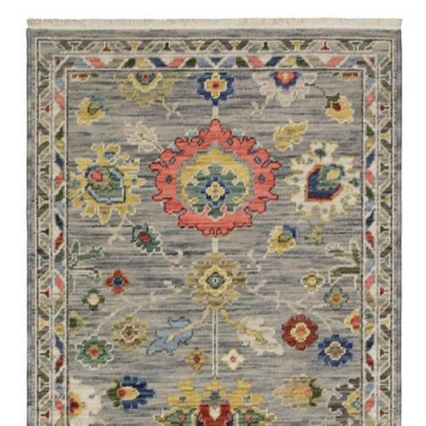 2 ft. x 12 ft. Gray, Yellow, Blue Oriental Washable Area Rug