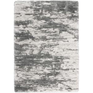 Luxurious Shag Charcoal/Ivory 4 ft. x 6 ft. Abstract Contemporary Area Rug