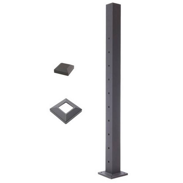Cable Rail 49 in. Textured Black Aluminum Stair Middle Post for Cable Railing System