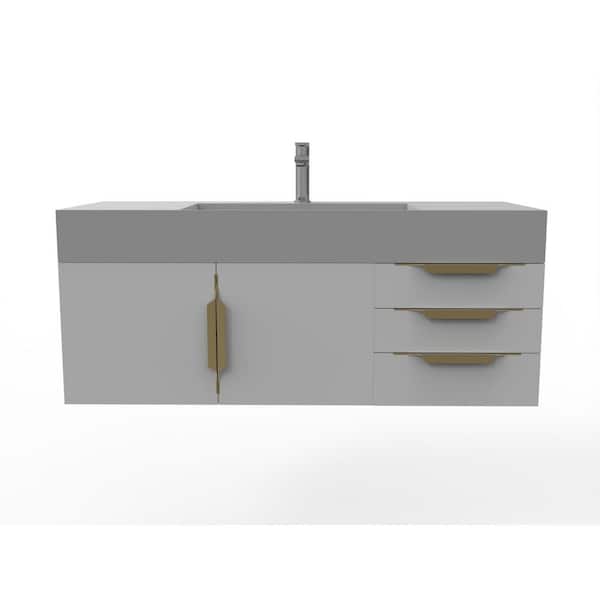 castellousa Maranon 48 in. W x 19 in. D x 19.75 in. H Single Bath Vanity in Matte Gray With Gold Trim and Gray Solid Surface Top