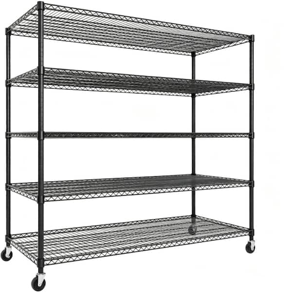 Heavy‑Duty 5‑Tier Rolling Wire Shelving Unit,82.6"H×59"W×23.6"D,3300‑lb with Casters & Leveling Feet