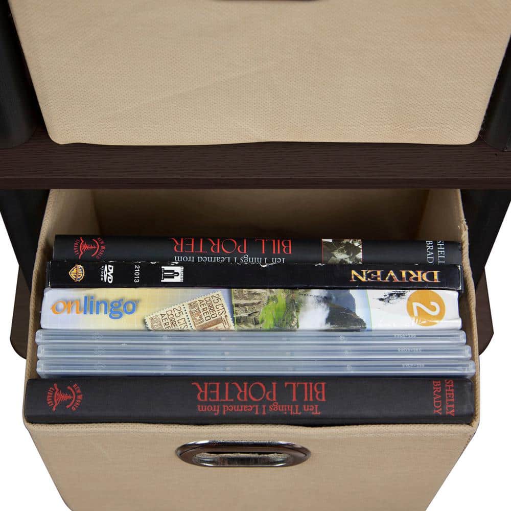 Espresso 4-Bin Wood Organizer Rack for Stylish Storage