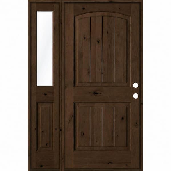50 in. x 80 in. Knotty Alder Arch Top Left-Hand/Inswing Clear Glass BEHR Espresso Stain Wood Prehung Front Door w/ LHSL