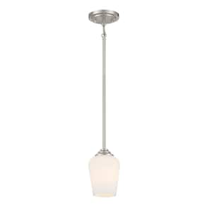Shyloh 1-Light Brushed Nickel Mini Pendant to Semi-Flush with Etched Opal Glass Shade