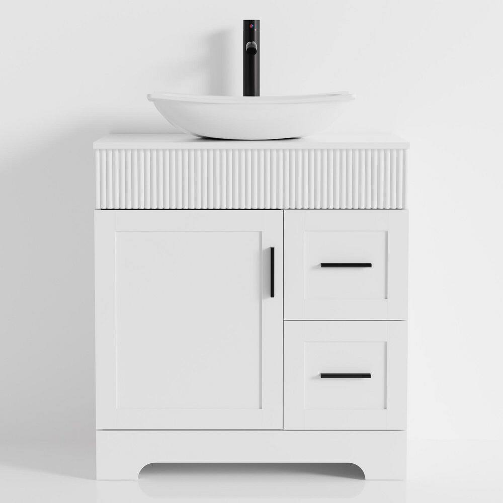 30 in. W x 20 in. D x 32 in. H Single Sink White Bath Vanity with White Ceramic Vessel Sink Top price history on PriceWatchPro
