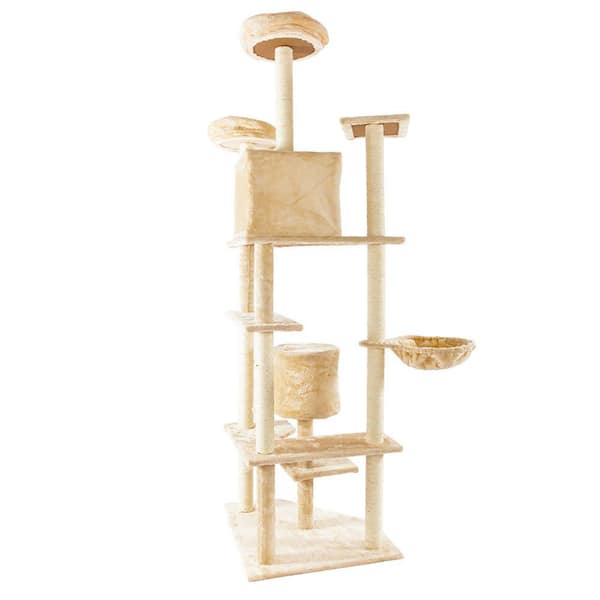 Foobrues 80 in. Solid Cute Sisal Rope Plush Cat Climb Tree Cat Tower Black