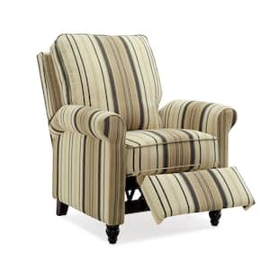 Brown and Black Stripe Woven Fabric Push Back Recliner Chair