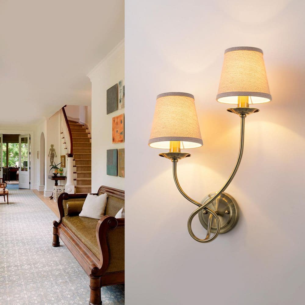 14 in. 2-Light Antique Bronze Wall Sconce with Fabric Drum Shades price history on PriceWatchPro