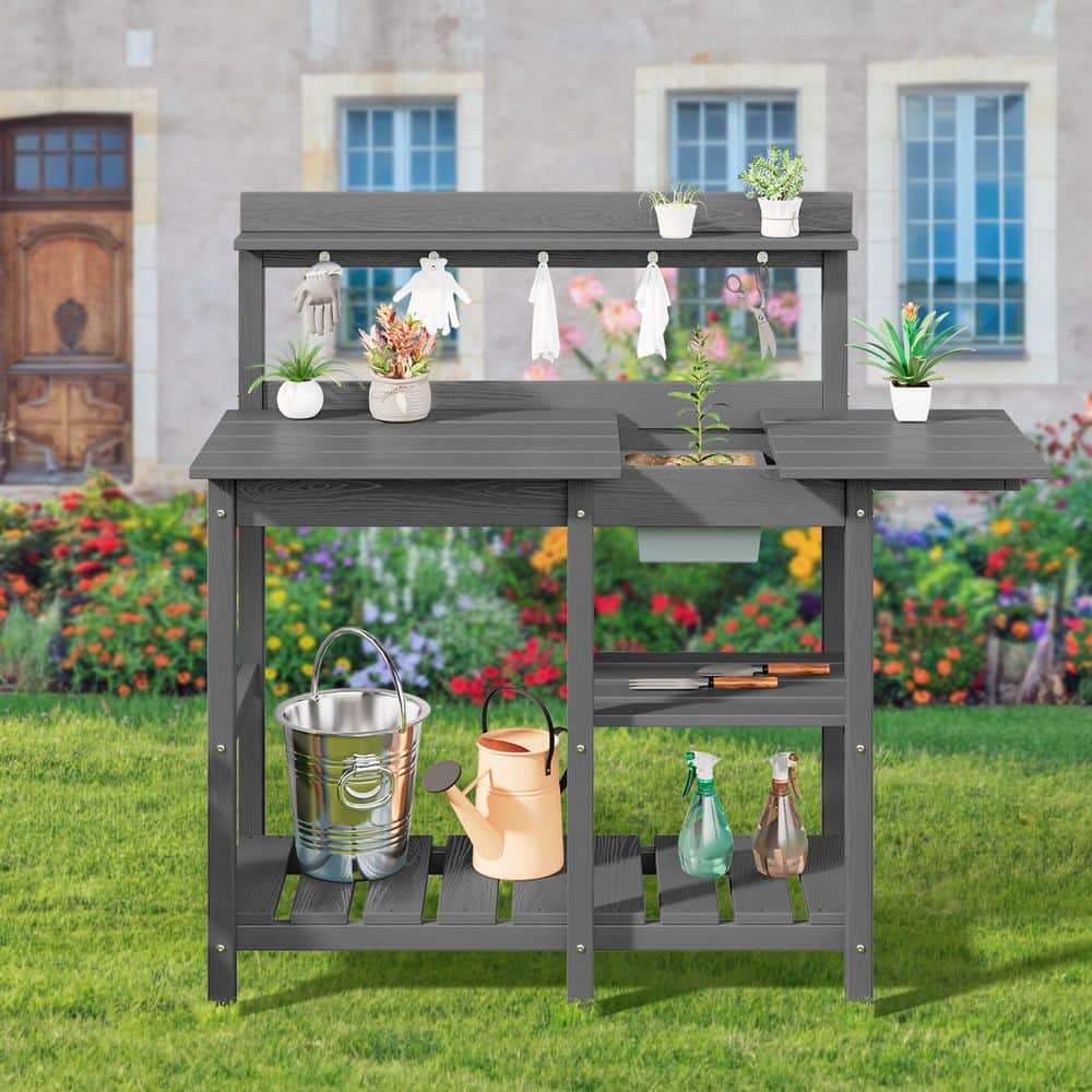 40.94 in. W x 47.24 in. H Gray HDPE Weather-Resistant Garden Potting Bench Table with Storage Shelf price history on PriceWatchPro