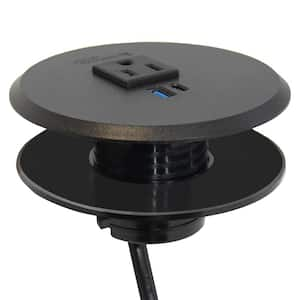 2-4 in. Universal Desk Grommet with Tamper Resistant Electrical Outlet, USB Ports, and 6.5 ft. Cable