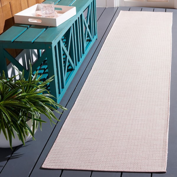 Martha Stewart 2 ft. x 9 ft. Beige/Pink Marle Crosshatch Runner Rug
