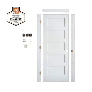 Ready-To-Assemble 30 in. x 80 in. Shaker 5-Panel Left-Hand Primed Solid Core MDF Wood Single Prehung Interior Door