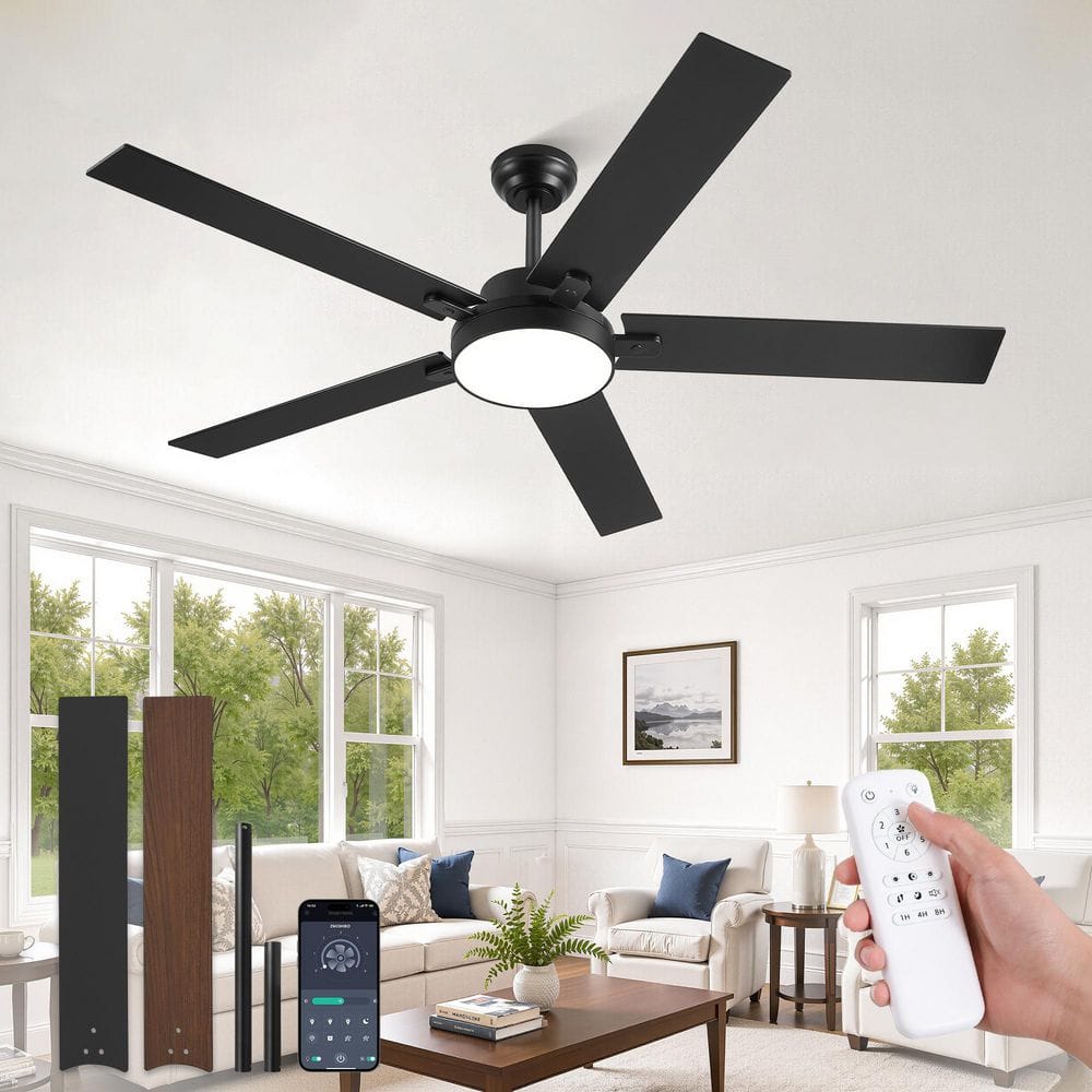 60 in. Ceiling Fan with Lights, Industrial Standard Black Downrod Mount Ceiling Fan, App/Remote Controlled, Dimmable price history on PriceWatchPro