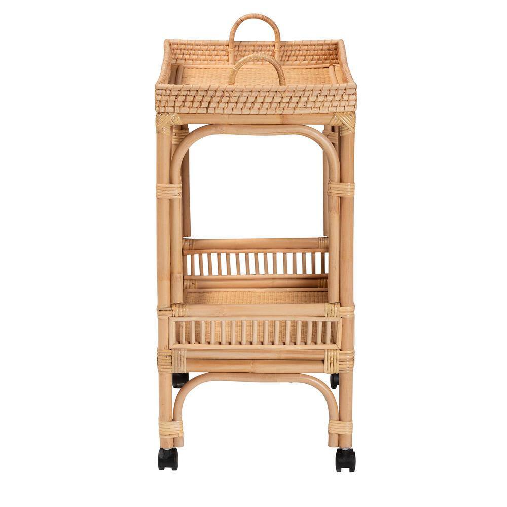 Natural Nude Rattan Rectangular Beverage Cart with Storage