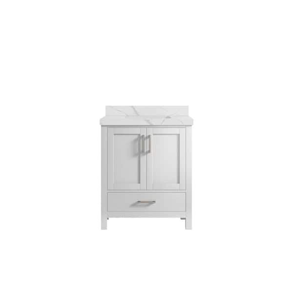 Willow Collections Malibu 30 in. W x 22 in. D x 36 in. H Bath Vanity in White with 2 in. Calacatta Quartz Top