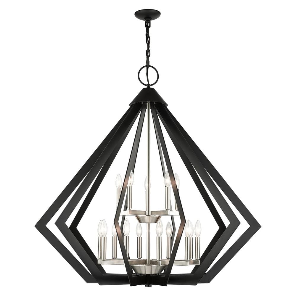 Black Industrial 15-Light 2-Tier Foyer Chandelier