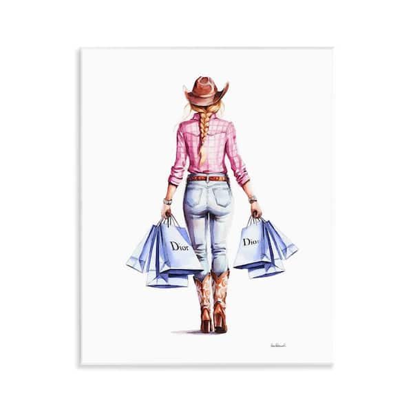 Stupell Industries Glam Cowgirl Pink Plaid by Amanda Greenwood Unframed People Graphic Art Print 14 in. x 11 in.