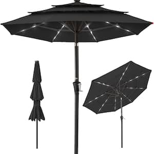 10 ft. Steel Market Solar Tilt Patio Umbrella with 24 LED Lights, Tilt Adjustment, Easy Crank in Black