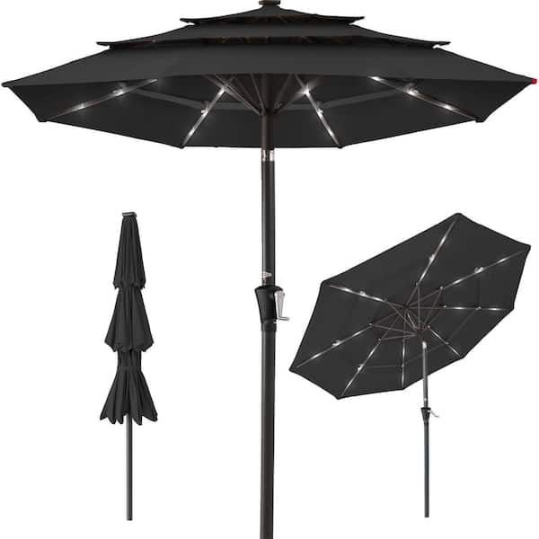 Best Choice Products 10 ft. Steel Market Solar Tilt Patio Umbrella with 24 LED Lights, Tilt Adjustment, Easy Crank in Black