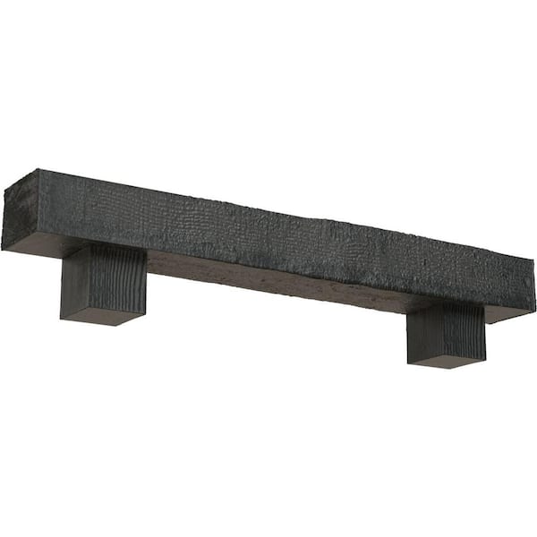 Ekena Millwork 6 in. x 10 in. x 3 ft. Rough Sawn Faux Wood Fireplace Mantel Kit with Alamo Corbels, Aged Ash