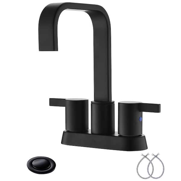 Phiestina 4 in. Center Set Matte Black Waterfall RV Bathroom Faucet, Rotatable 360-Degree Swivel Bathroom Faucet