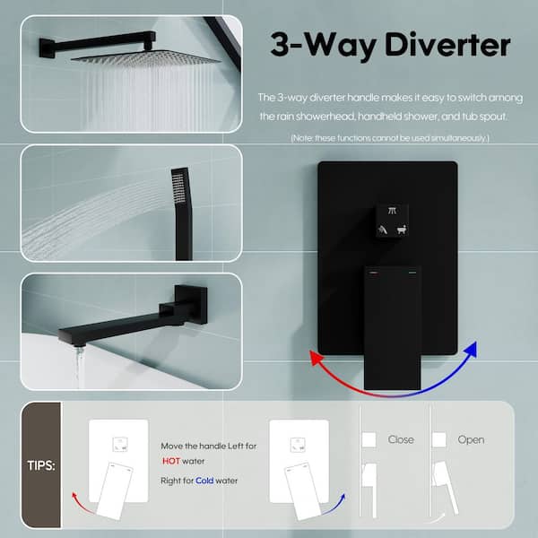 Single Handle 1-Spray Pressure Balance Tub and Shower Faucet with Hand Shower in Matte Black (Valve Included)