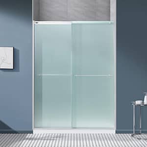 OVE Decors Ivy 60 in. W x 78.74 in. H Sliding Frameless Shower Door in Satin Nickel with Frosted Glass