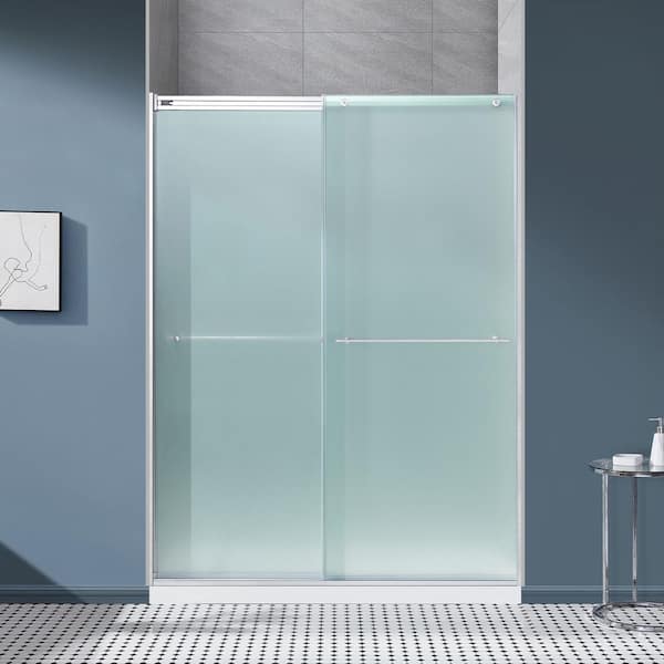 OVE Decors OVE Decors Ivy 60 in. W x 78.74 in. H Sliding Frameless Shower Door in Satin Nickel with Frosted Glass
