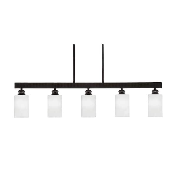 Unbranded Albany 60-Watt 5-Light Espresso Linear Pendant Light with White Marble Glass Shades and No Bulbs Included