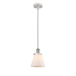 Cone 1-Light White and Polished Chrome Cone Pendant Light with Matte White Glass Shade