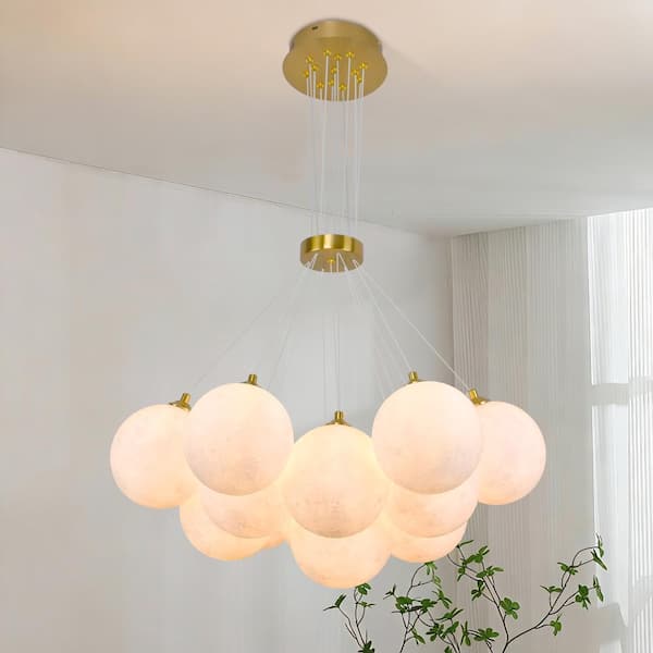 PAKOKULA Modern 25.6 in 13-Light Gold Bubble Chandelier with White
