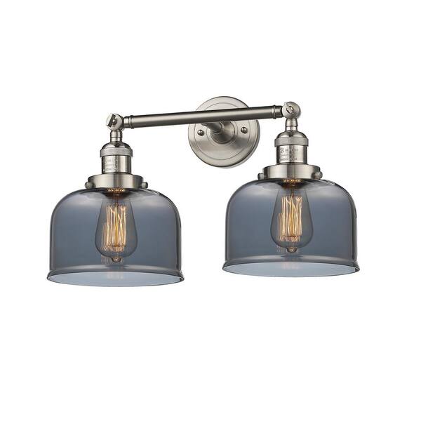Innovations Bell 19 in. 2-Light Brushed Satin Nickel Vanity Light with Black Glass Shade