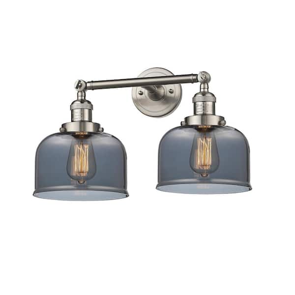 Bell 19 in. 2 Light Plated Smoke, Brushed Satin Nickel Vanity Light with Black Glass Shade