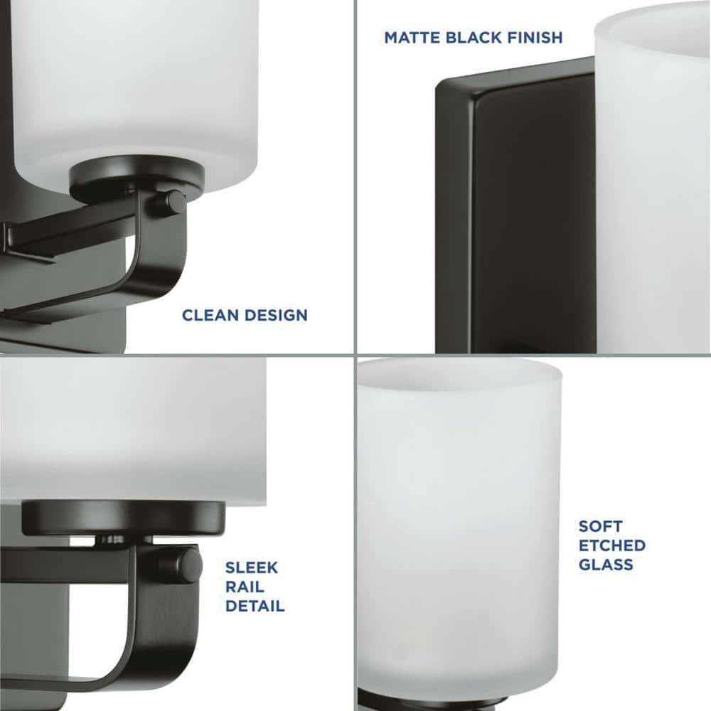 Modern Farmhouse Matte Black Bath Vanity Light with Etched Glass