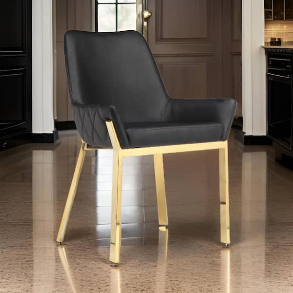 Benjara Fuma Black and Gold faux leather Accent Chair with Tufted (Set of 2)