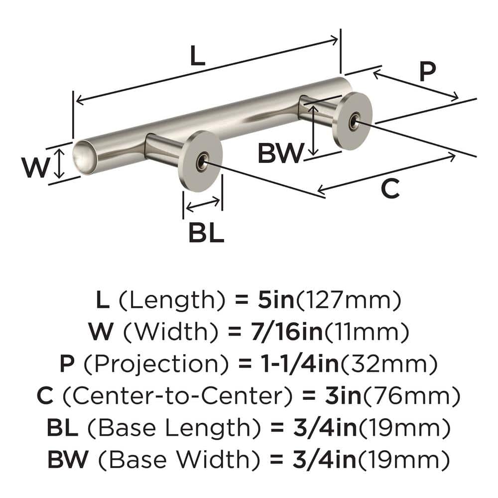 3" Brushed Satin Nickel Modern Cabinet Bar Pull