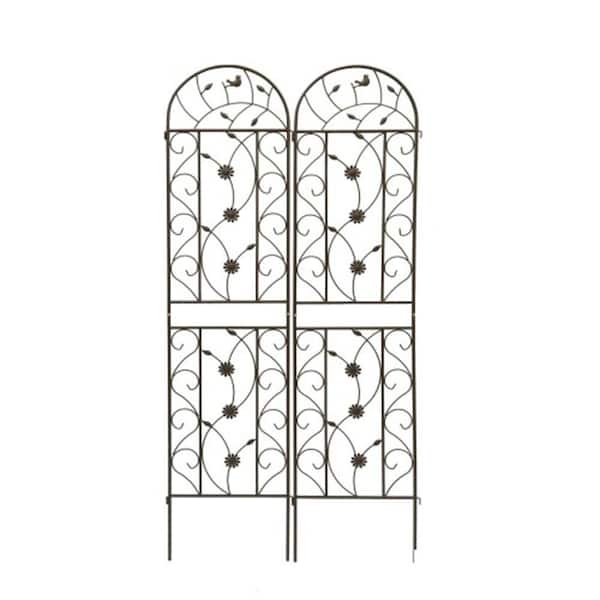 Oyezvary 86.7 in. x 19.7 in. Rustproof Metal Garden Trellis for Climbing Plants and Outdoor Flower Support-Brown, 2-Packs