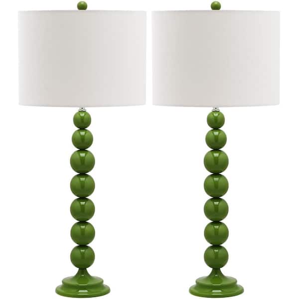 Jenna 31 in. Fern Green Stacked Ball Table Lamp with Off-White Shade (Set of 2)